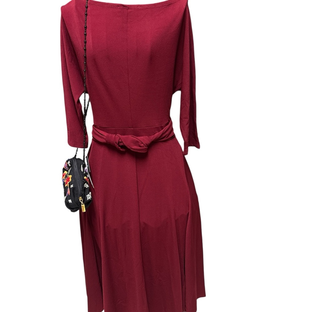 Signature by Robbie Bee Wine Long Sleeve Dress small petite NWT